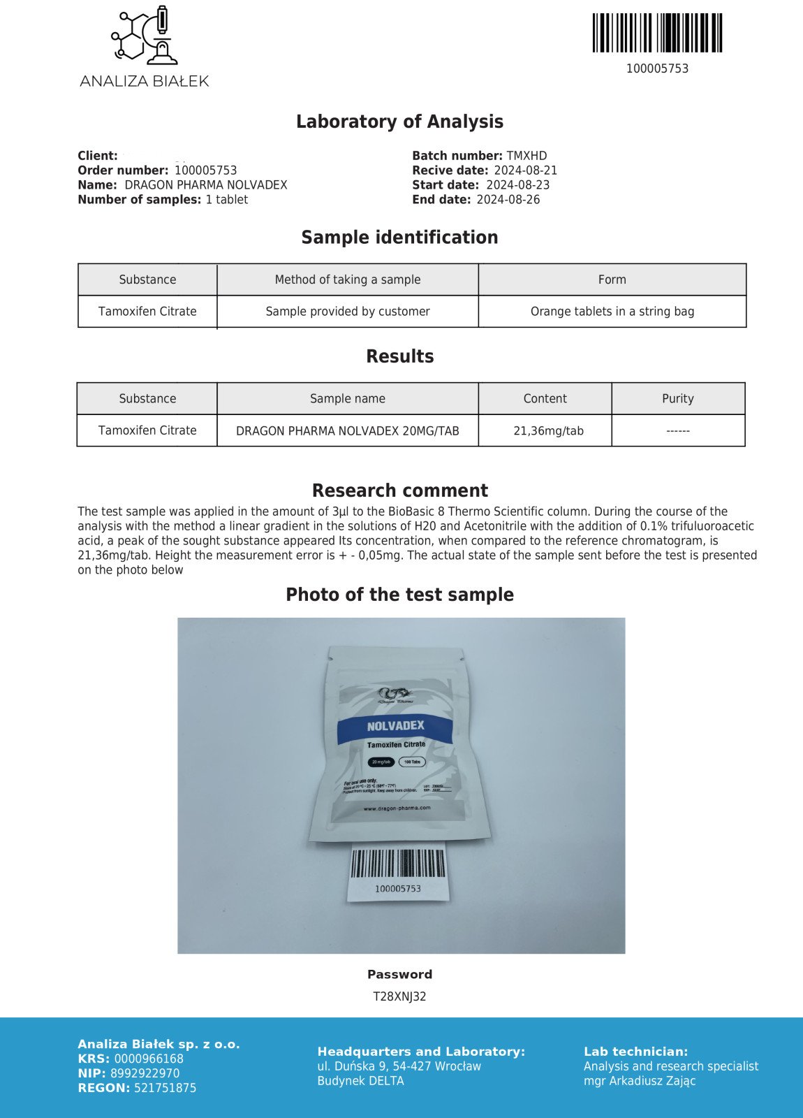 Dragon Pharma Nolvadex Lab Test