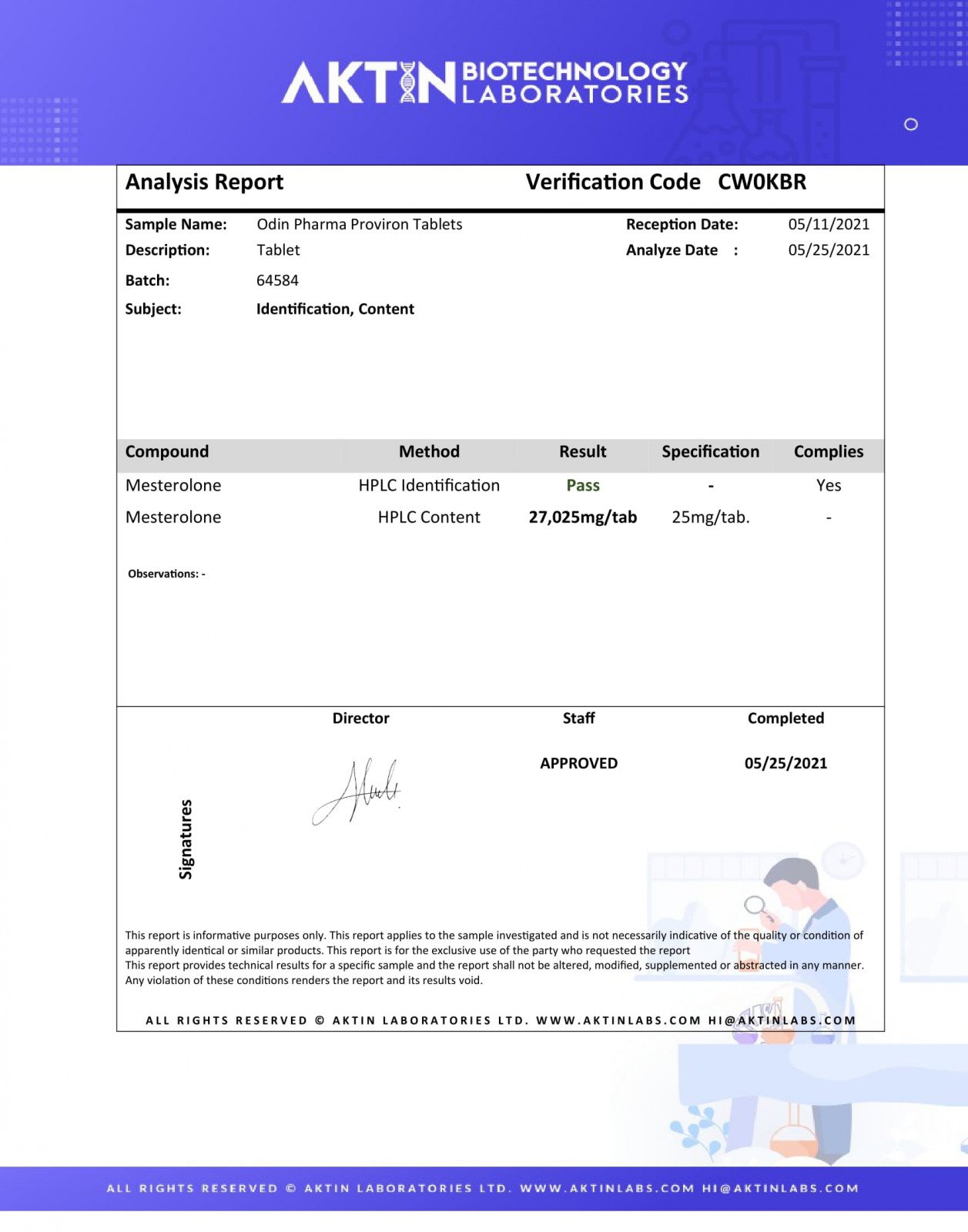 Odin Pharma Proviron Lab Test