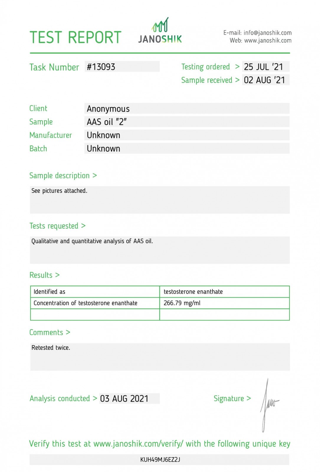 Odin Pharma Testosterone E Lab Test